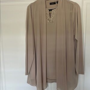 Beige Embellished Sleeveless top and Cardigan Set